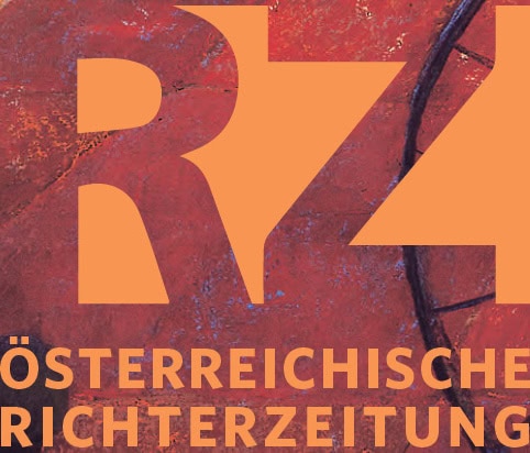 Moderne Illustration der österreichischen Richterzeitung mit Logo und rotem Hintergrund, repräsentiert Professionalität im österreichischen Rechtssystem.